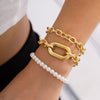 IngeSight.Z 3pcs/set Punk Pearl Beaded Metal Thick Chain Bracelets for Women Gold Color O Shape Charm Cuban Bracelet Bangle