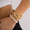 IngeSight.Z 3pcs/set Punk Pearl Beaded Metal Thick Chain Bracelets for Women Gold Color O Shape Charm Cuban Bracelet Bangle