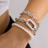 IngeSight.Z 3pcs/set Punk Pearl Beaded Metal Thick Chain Bracelets for Women Gold Color O Shape Charm Cuban Bracelet Bangle