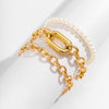 IngeSight.Z 3pcs/set Punk Pearl Beaded Metal Thick Chain Bracelets for Women Gold Color O Shape Charm Cuban Bracelet Bangle