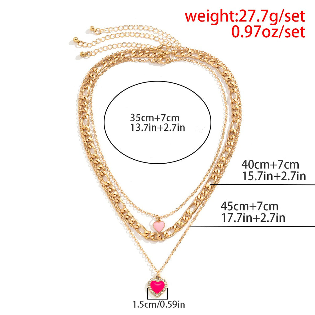 IngeSight.Z 3pcs/set Romantic Love Heart Dripping Oil Pendant Necklace for Women Punk Gold Color Cuban Chain Choker Necklaces