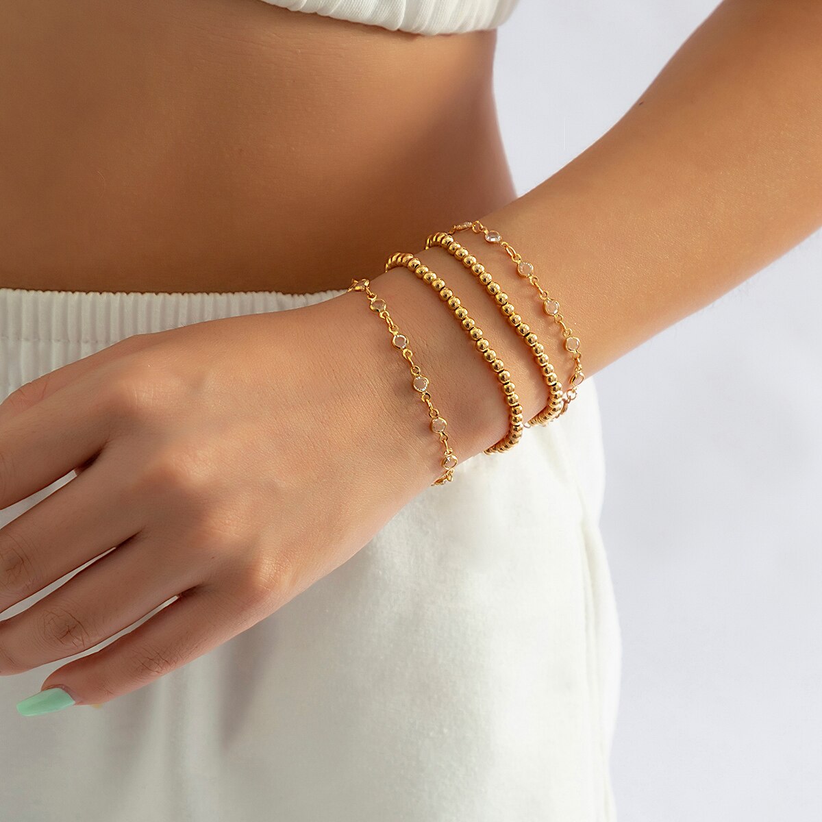 IngeSight.Z 4 Pcs/Set Punk CCB Plastic Beads Bracelet for Women Charm Clear Crystal Hand Bracelet Jewelry Gift  2022