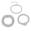 IngeSight.Z 4Pcs/Set Adjustable Full Iced Out Rhinestone Curb Cuban Chain Bracelets Bangles for Women Chunky Thick Wrist Jewelry