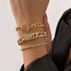 IngeSight.Z 4Pcs/Set Adjustable Full Iced Out Rhinestone Curb Cuban Chain Bracelets Bangles for Women Chunky Thick Wrist Jewelry