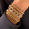 IngeSight.Z 4Pcs/Set Adjustable Full Iced Out Rhinestone Curb Cuban Chain Bracelets Bangles for Women Chunky Thick Wrist Jewelry