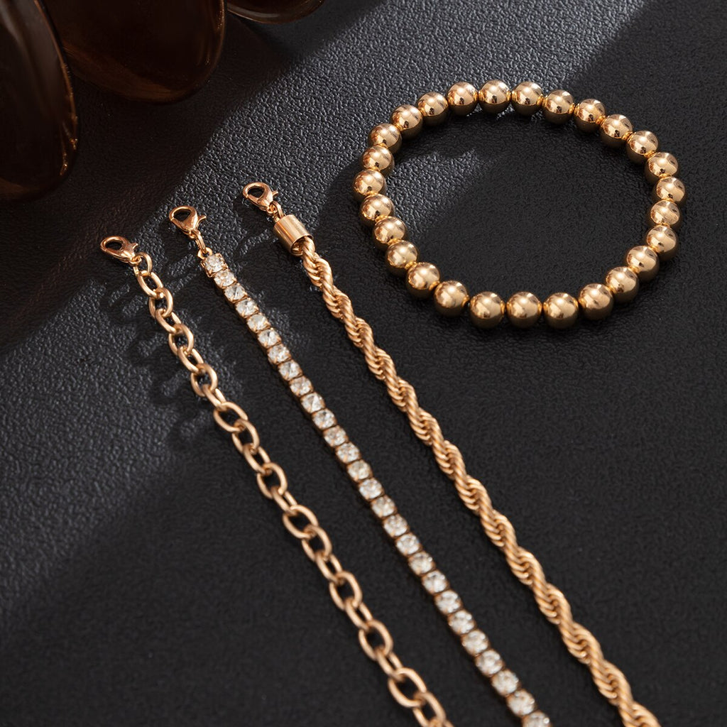 IngeSight.Z 4Pcs/Set Iced Out Rhinestone Cuban Twist Rope Chain Bracelets for Women Punk Vintage CCB Beaded Wrist Jewelry Gift