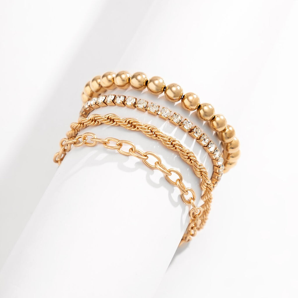 IngeSight.Z 4Pcs/Set Iced Out Rhinestone Cuban Twist Rope Chain Bracelets for Women Punk Vintage CCB Beaded Wrist Jewelry Gift