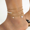 IngeSight.Z 4Pcs/Set Imitation Pearls OT Buckle Anklets for Women Punk Gold Color Link Chain Bracelet On Leg Jewelry 2022