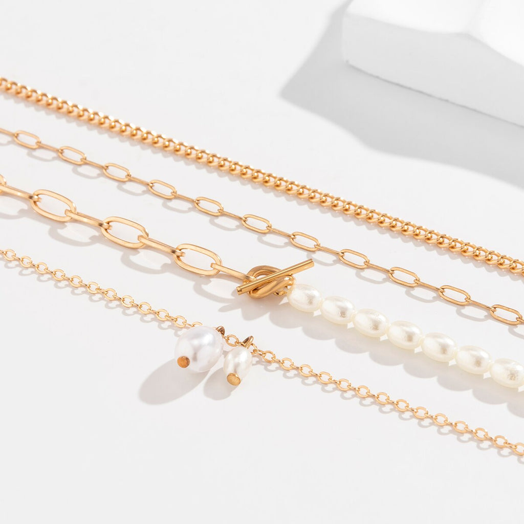 IngeSight.Z 4Pcs/Set Imitation Pearls OT Buckle Anklets for Women Punk Gold Color Link Chain Bracelet On Leg Jewelry 2022
