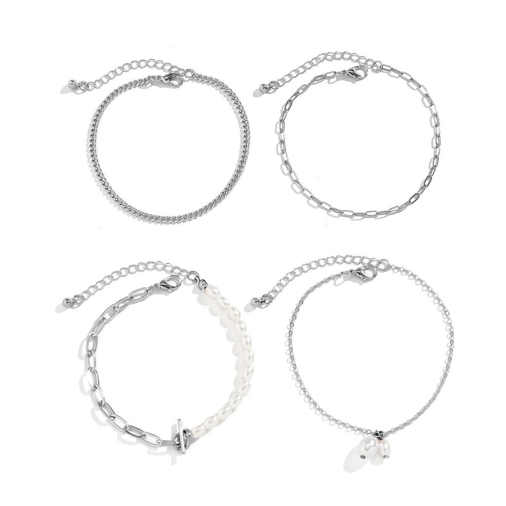IngeSight.Z 4Pcs/Set Imitation Pearls OT Buckle Anklets for Women Punk Gold Color Link Chain Bracelet On Leg Jewelry 2022