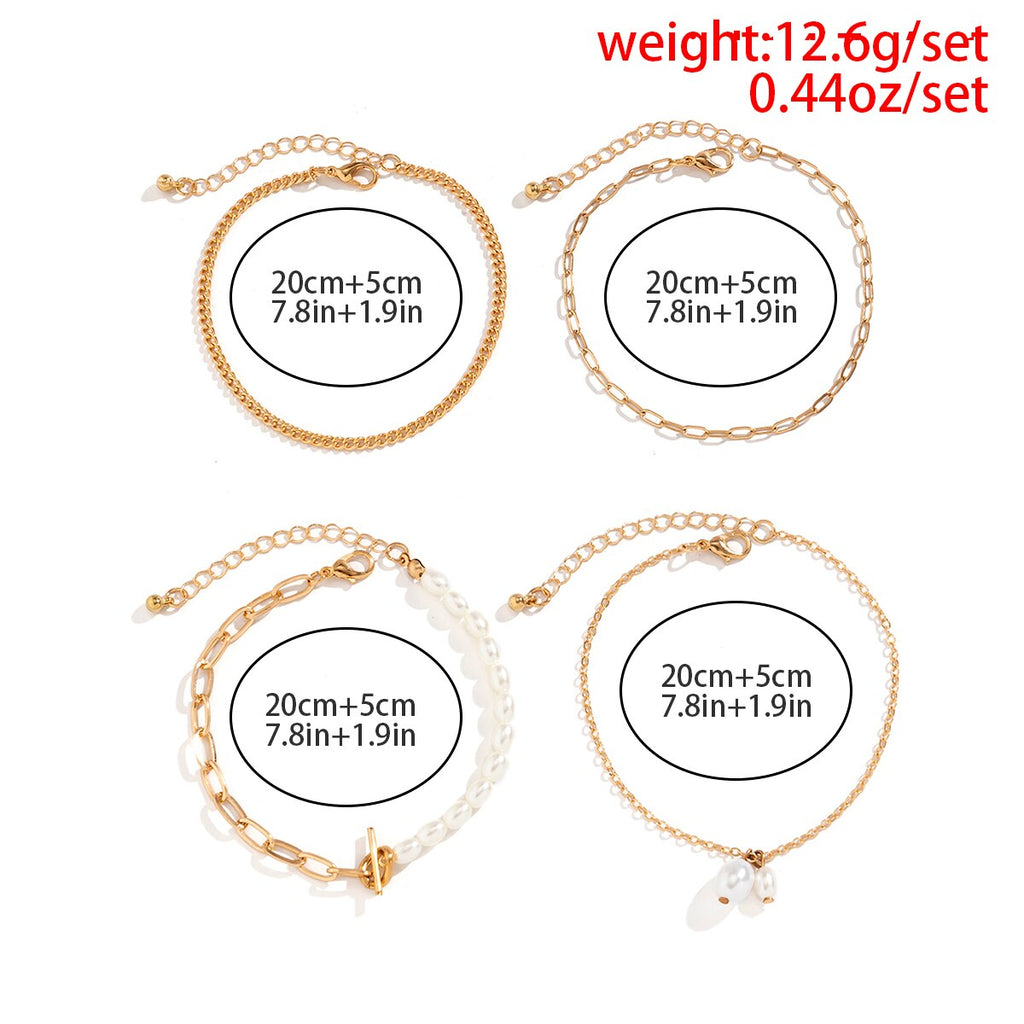 IngeSight.Z 4Pcs/Set Imitation Pearls OT Buckle Anklets for Women Punk Gold Color Link Chain Bracelet On Leg Jewelry 2022
