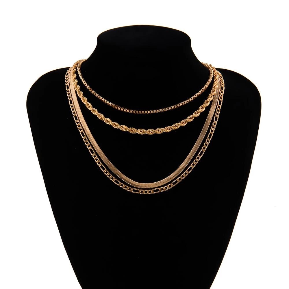 IngeSight.Z 4Pcs/Set Multi Layer Twisted Metal Rope Chain Choker Necklace Vintage Carved Coin Portrait Pendant Necklaces Jewelry