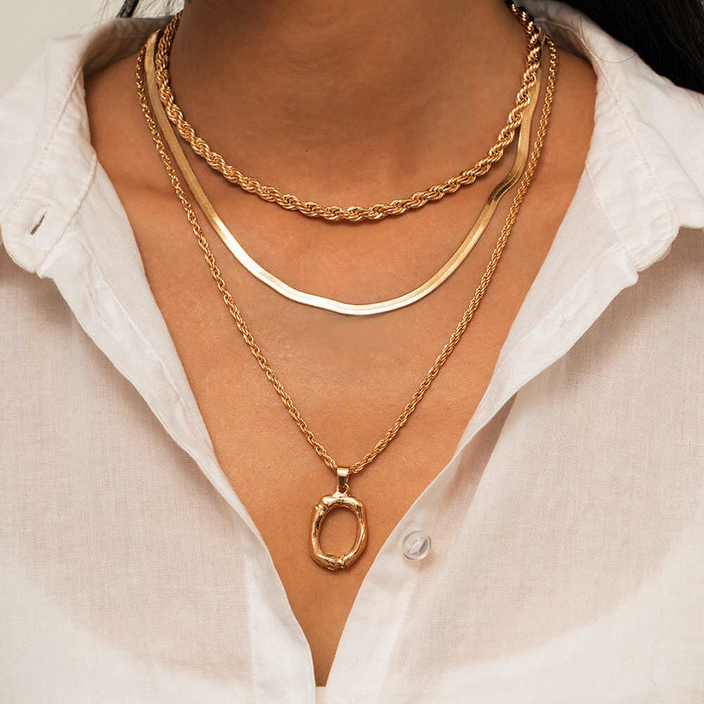 IngeSight.Z 4Pcs/Set Multi Layer Twisted Metal Rope Chain Choker Necklace Vintage Carved Coin Portrait Pendant Necklaces Jewelry