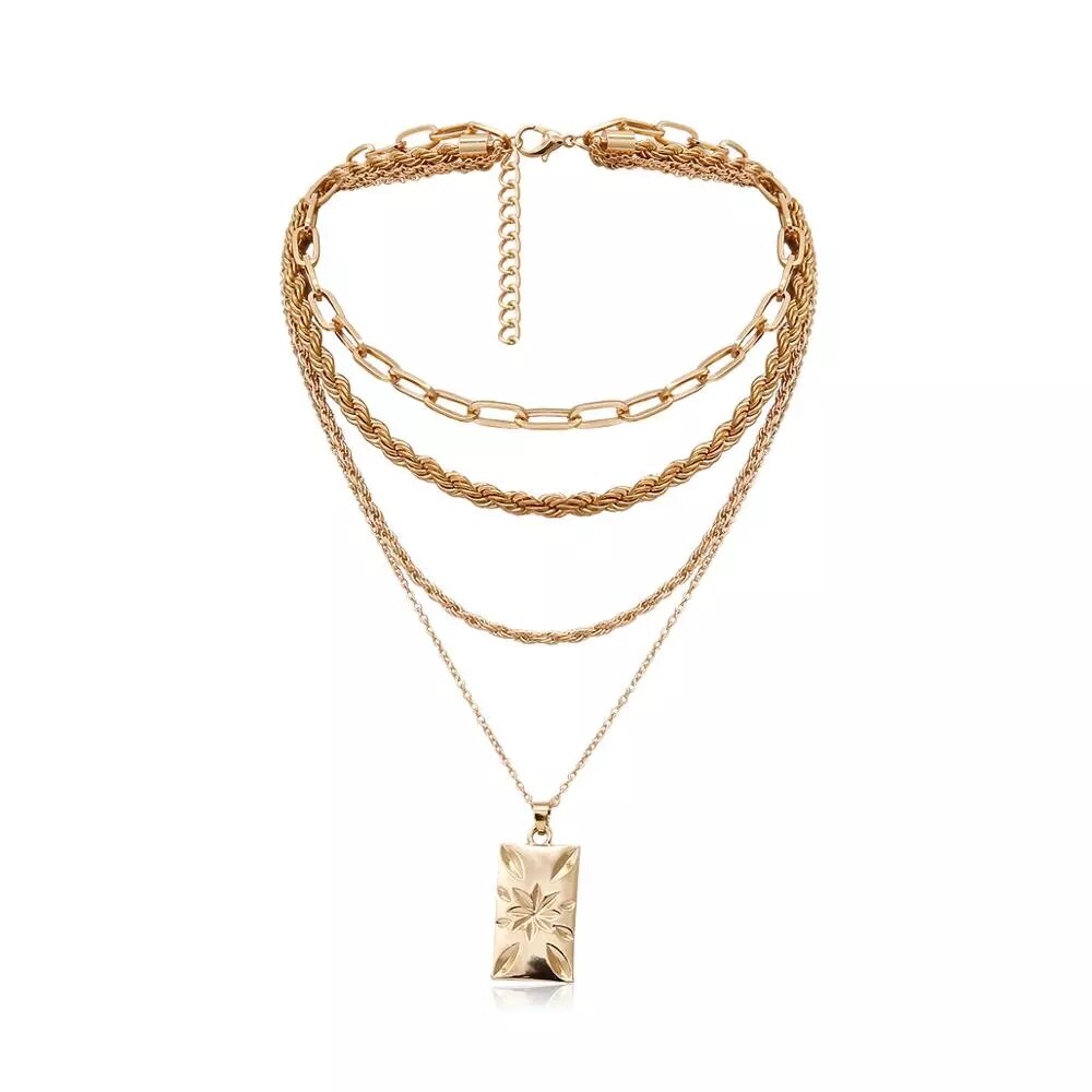 IngeSight.Z 4Pcs/Set Multi Layer Twisted Metal Rope Chain Choker Necklace Vintage Carved Coin Portrait Pendant Necklaces Jewelry