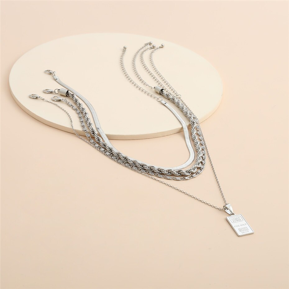 IngeSight.Z 4Pcs/Set Multi Layer Twisted Metal Rope Chain Choker Necklace Vintage Carved Coin Portrait Pendant Necklaces Jewelry