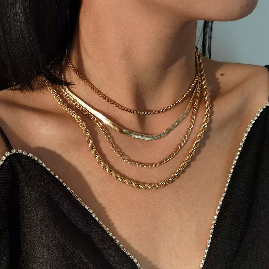 IngeSight.Z 4Pcs/Set Multi Layer Twisted Metal Rope Chain Choker Necklace Vintage Carved Coin Portrait Pendant Necklaces Jewelry