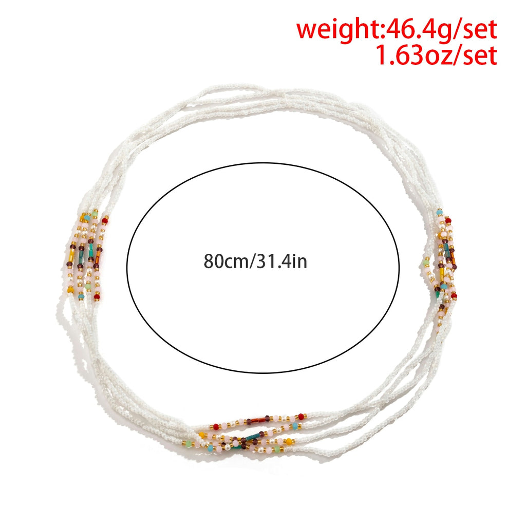 IngeSight.Z 4Pcs/set Bohemia Elastic Colored Crystal Rice Bead Waist Belly Chain for Women Sexy Beach Party African Body Chain
