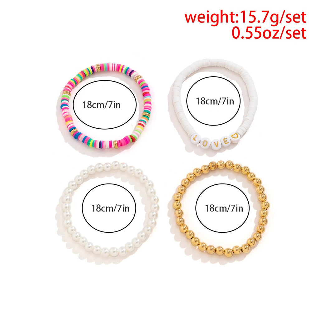 IngeSight.Z 4Pcs/set English Letters Pearl Bracelet For Women Bohemian Colorful Clay Bead Bracelet Wristband Beach Jewelry