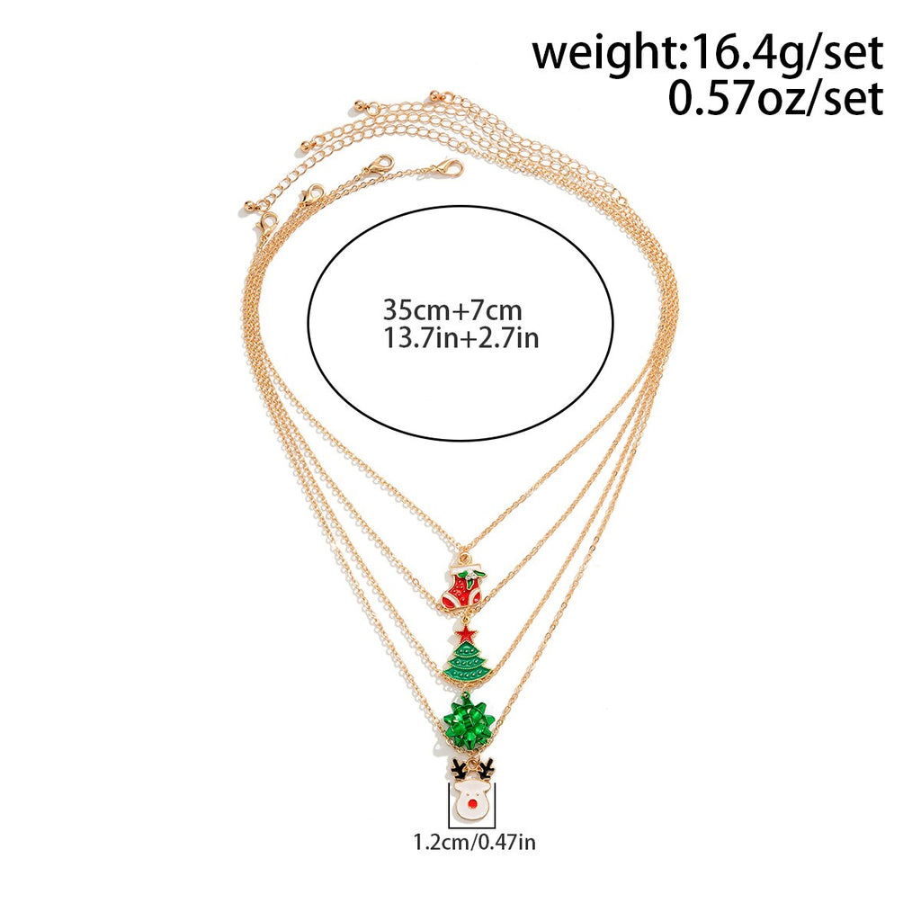IngeSight.Z 4pcs Mixed Colorful Christmas Series Necklaces Enamel Xmas Tree Pendants Necklace for Women Trendy Jewelry Set Gift