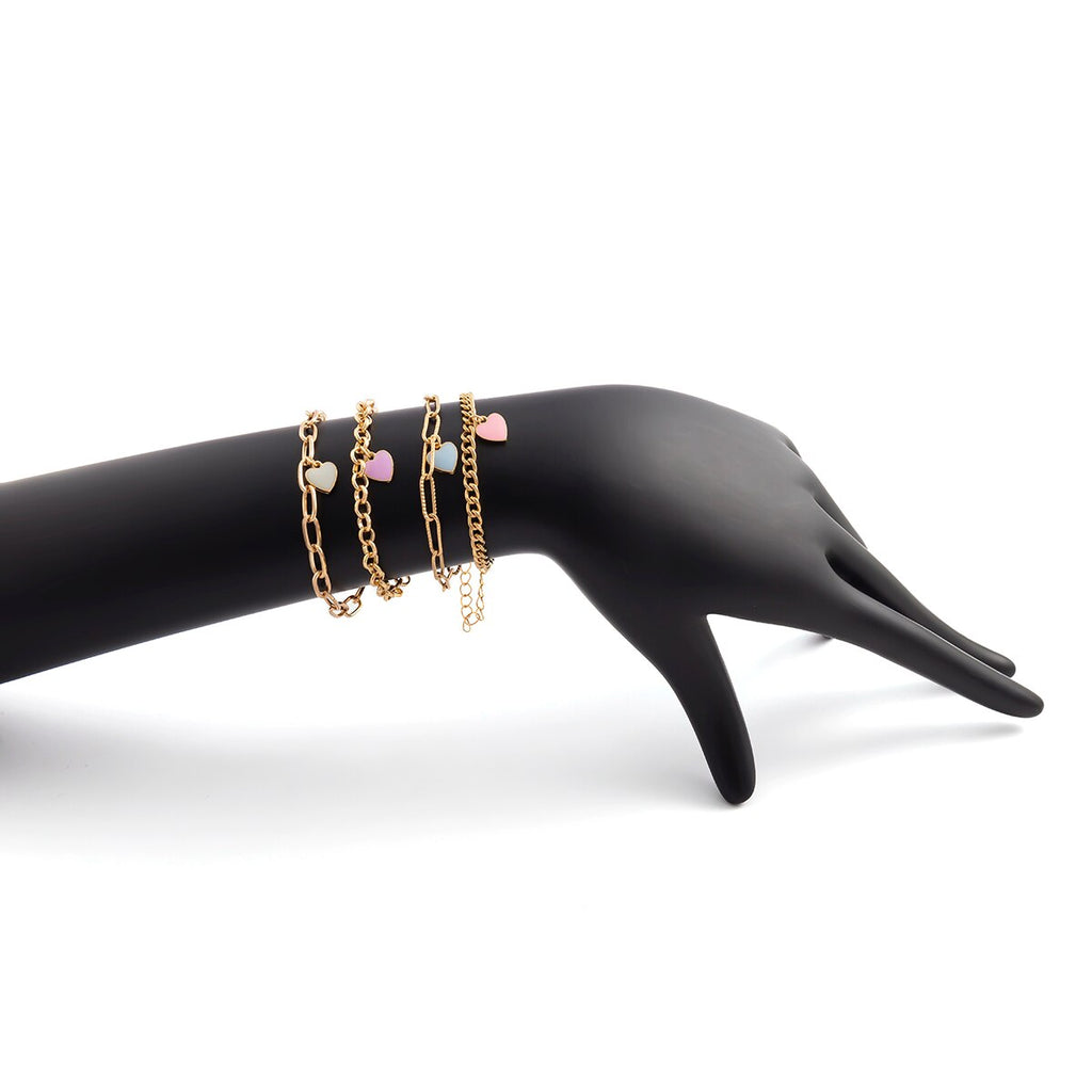 IngeSight.Z 4pcs/set Bohemia Colorful Heart Pendant Bracelet Set for Women Punk Gold Color Chain Drip Oil Heart Jewelry Set