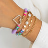 IngeSight.Z 4pcs/set Colorful Soft Clay Heart Rhinestone Pendant Bracelet for Women Boho Punk Gold Color Pearls Beaded Bracelet