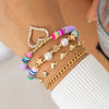IngeSight.Z 4pcs/set Colorful Soft Clay Heart Rhinestone Pendant Bracelet for Women Boho Punk Gold Color Pearls Beaded Bracelet