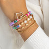 IngeSight.Z 4pcs/set Colorful Soft Clay Heart Rhinestone Pendant Bracelet for Women Boho Punk Gold Color Pearls Beaded Bracelet