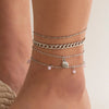 IngeSight.Z 4pcs/sets Silver Color Shell Pendant Anklets for Women Boho Pink Crystal Stone Link Chain Anklet On Leg Bracelet