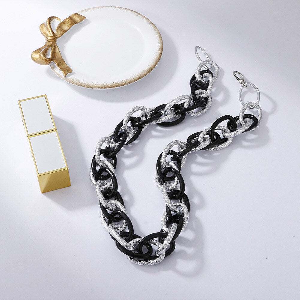IngeSight.Z 5 Colors Acrylic Resin Short Choker Necklaces Collar Twisted Metal Chain Chunky Thick Necklaces Women Neck Jewelry