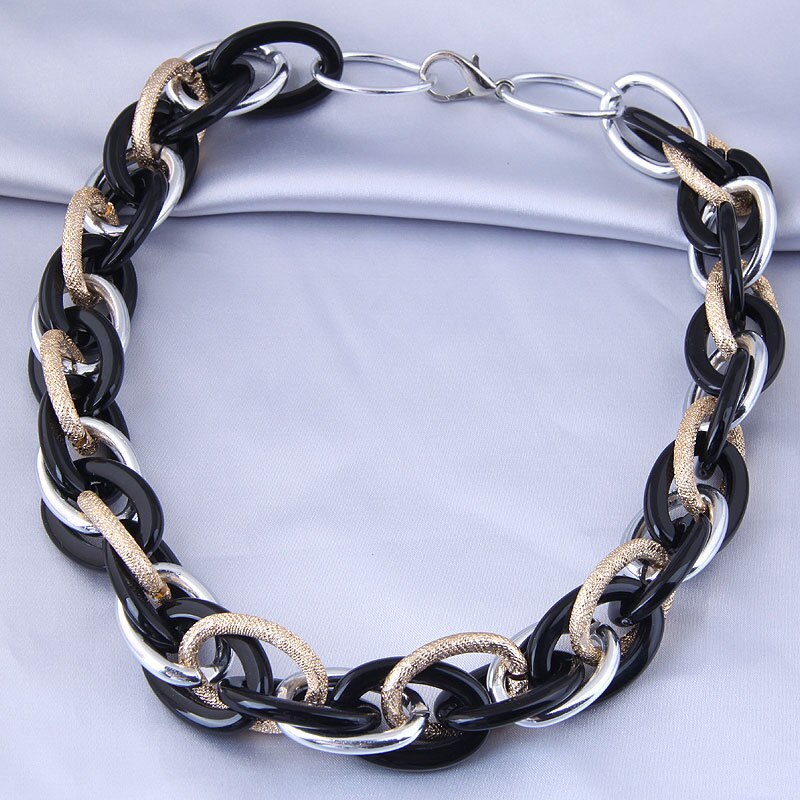 IngeSight.Z 5 Colors Acrylic Resin Short Choker Necklaces Collar Twisted Metal Chain Chunky Thick Necklaces Women Neck Jewelry
