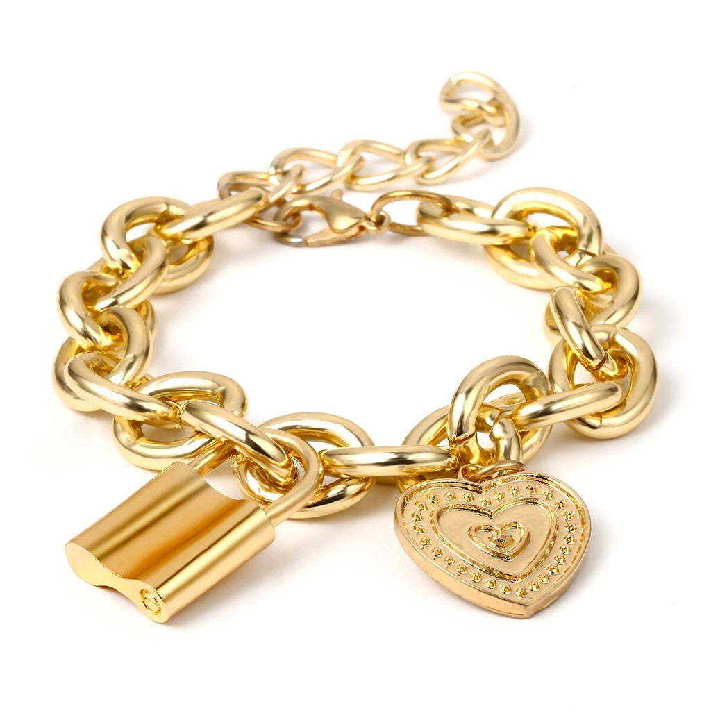 IngeSight.Z 5Pcs/Set Steampunk Lock Padlock Pendant Bracelets Bangles Vintage Bead Chain Curb Cuban Bracelet Women Wrist Jewelry
