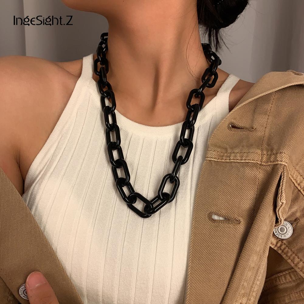 IngeSight.Z 6 Colors Acrylic Acetic Acid Choker Necklace Collar Statement Resin Orange Color Chunky Thick Long Necklaces Jewelry