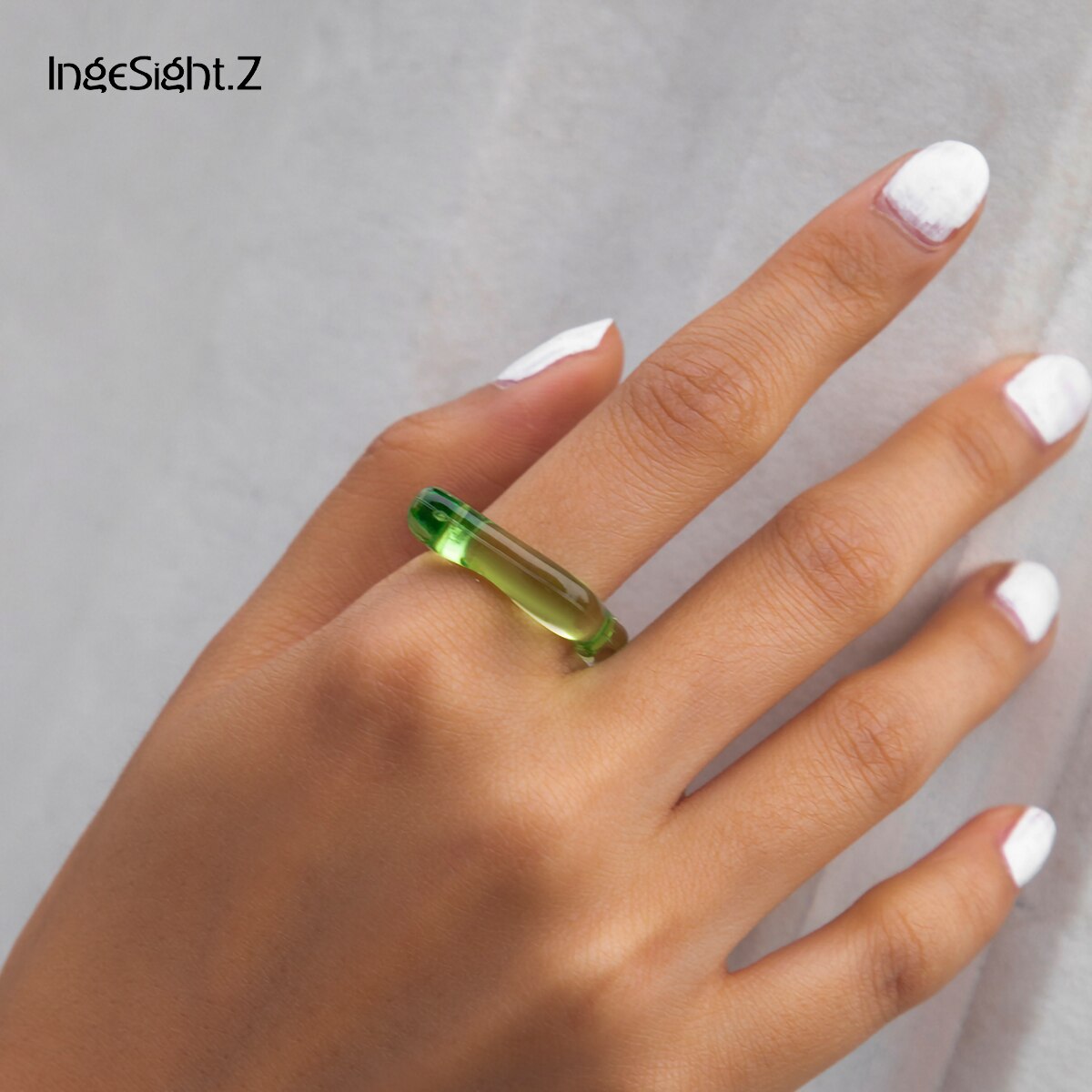 IngeSight.Z 7 Colors Acrylic Acetic Acid Geometric Square Knuckle Finger Rings Female Rainbow Resin Index Finger Rings Jewelry