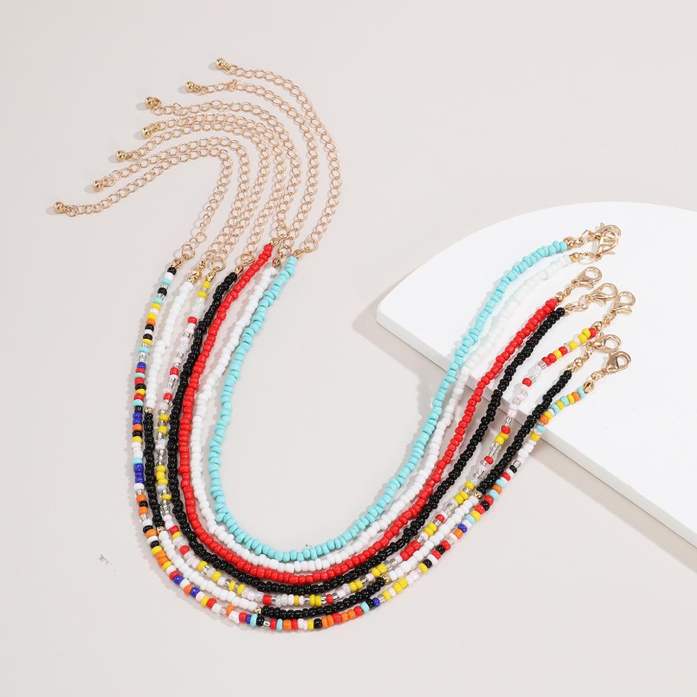 IngeSight.Z 7Pcs/Set Multi Layered Bohemian Rainbow Seed Bead Short Choker Necklace Collar Colorful Clavicle Necklaces Jewelry