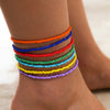 IngeSight.Z 7Pcs/Set Rainbow Beaded Anklet Bracelet for Women Adjustable Colorful Anklets Barefoot Sandals On Foot Ankle Jewelry