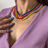 IngeSight.Z 7Pcs/Set Rainbow Colorful Beads Chain Choker Necklaces Bohemian Candy Color Short Collar Necklaces for Women Jewelry