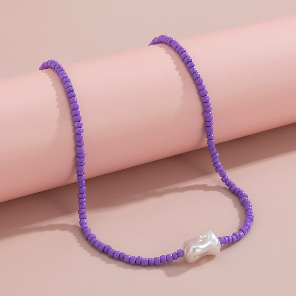 IngeSight.Z 9 Colors Rainbow Seed Beaded Short Choker Necklaces for Women Baroque Imitation Pearl Collar Necklaces Lover Jewelry