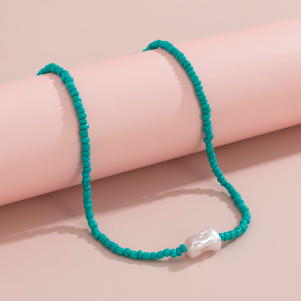 IngeSight.Z 9 Colors Rainbow Seed Beaded Short Choker Necklaces for Women Baroque Imitation Pearl Collar Necklaces Lover Jewelry