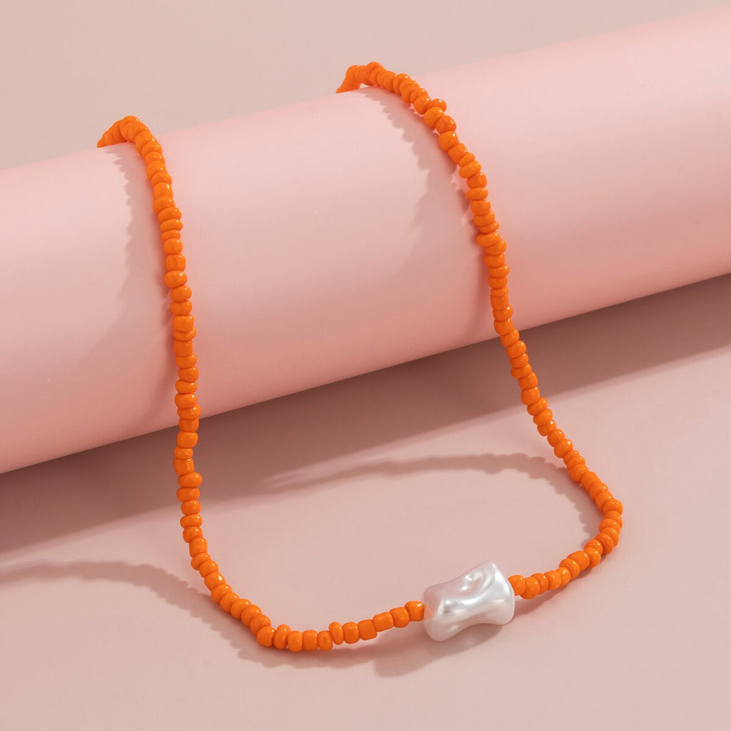 IngeSight.Z 9 Colors Rainbow Seed Beaded Short Choker Necklaces for Women Baroque Imitation Pearl Collar Necklaces Lover Jewelry