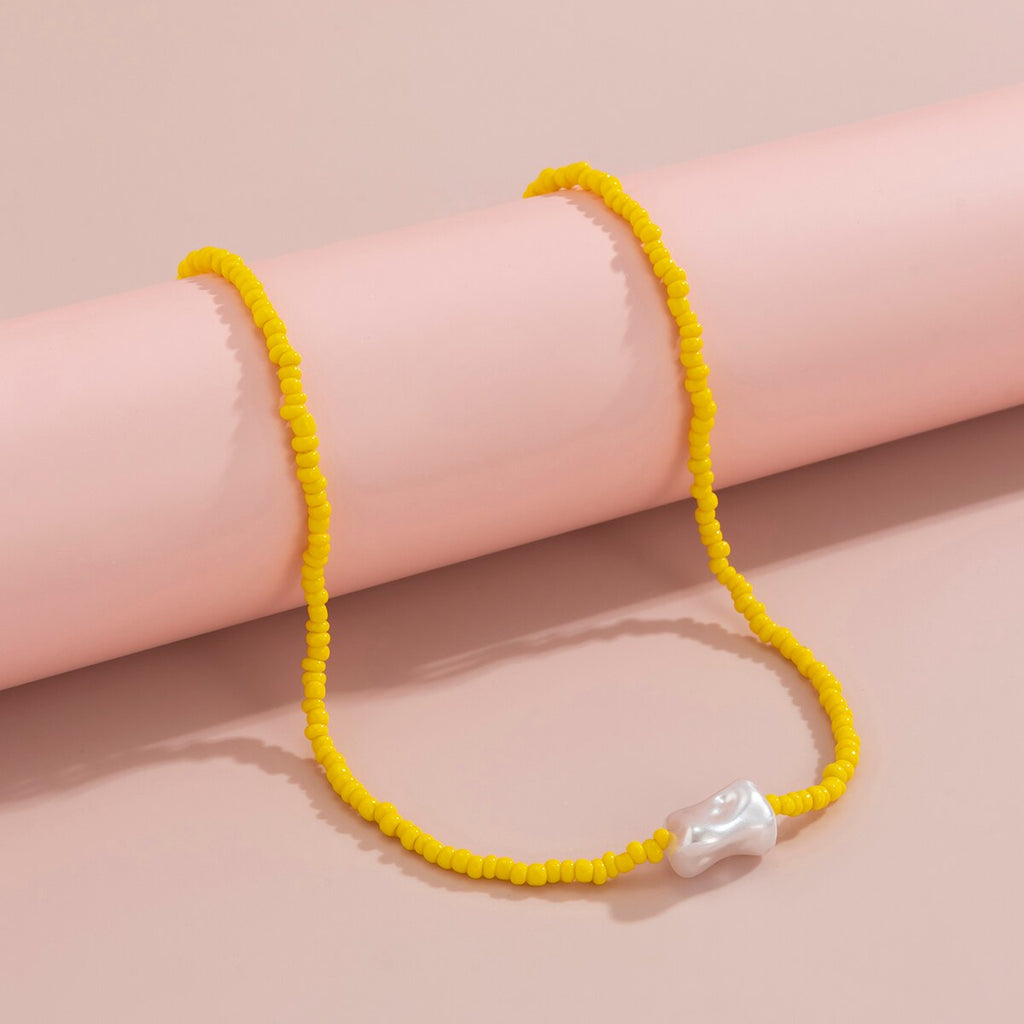 IngeSight.Z 9 Colors Rainbow Seed Beaded Short Choker Necklaces for Women Baroque Imitation Pearl Collar Necklaces Lover Jewelry