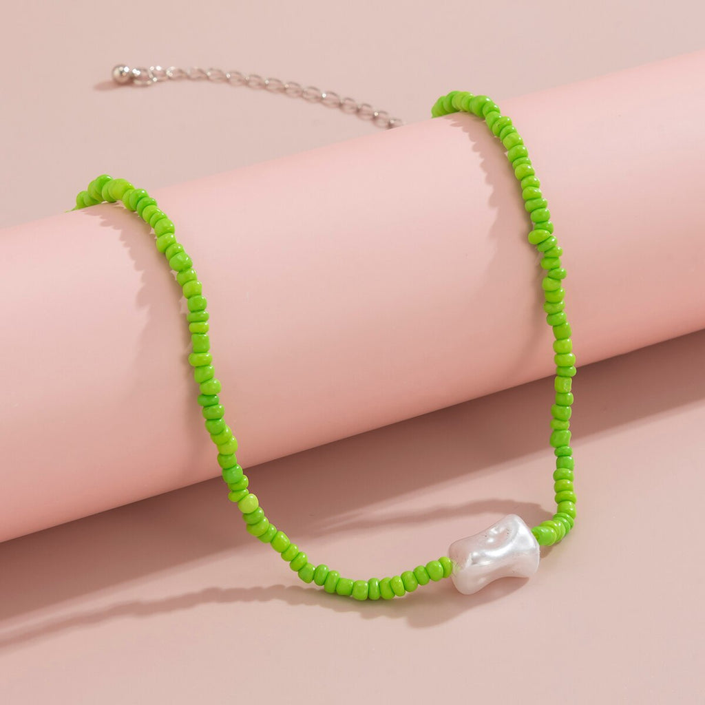 IngeSight.Z 9 Colors Rainbow Seed Beaded Short Choker Necklaces for Women Baroque Imitation Pearl Collar Necklaces Lover Jewelry
