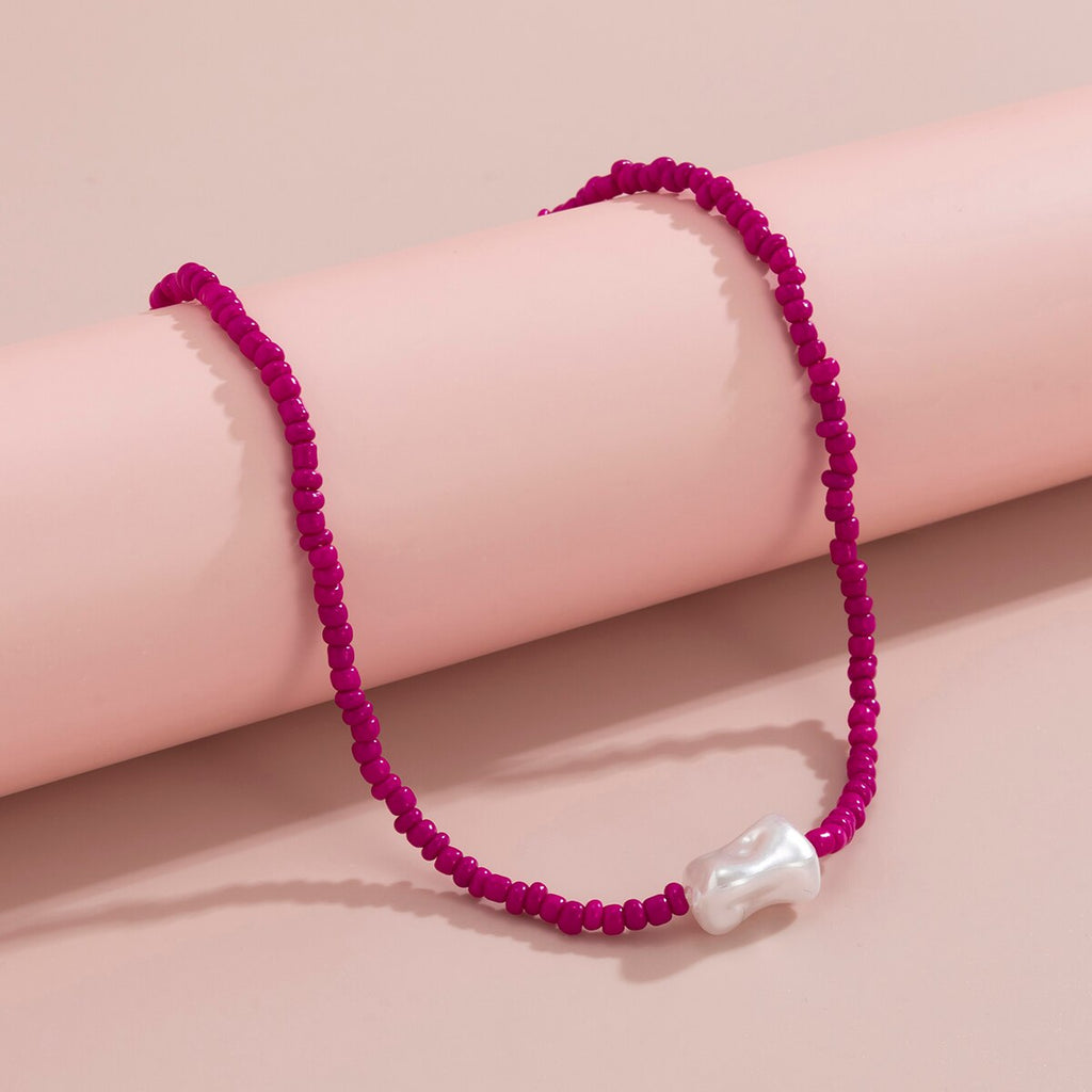 IngeSight.Z 9 Colors Rainbow Seed Beaded Short Choker Necklaces for Women Baroque Imitation Pearl Collar Necklaces Lover Jewelry