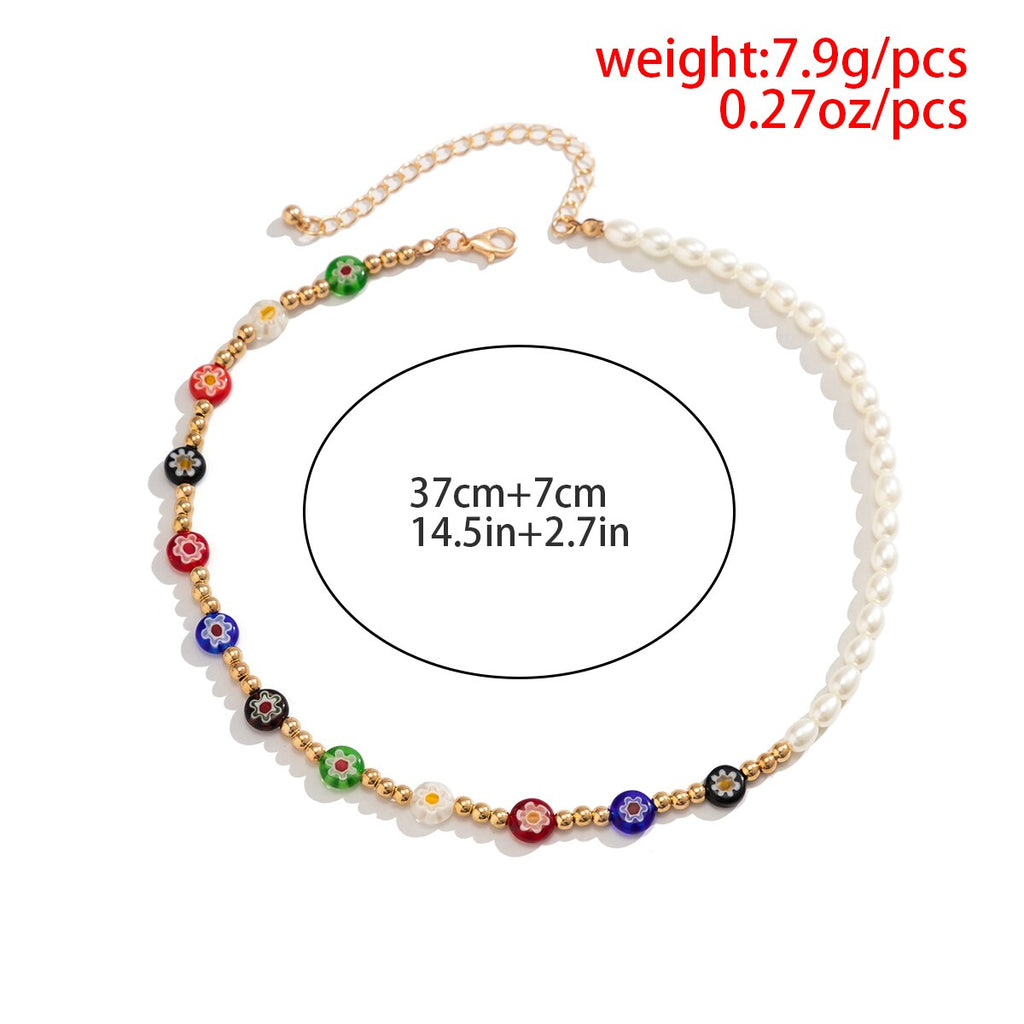 IngeSight.Z Acrylic Mixed Color Glass Flower CCB Beaded Choker Necklace for Women Imitation Pearl Chain Necklace Party Jewelry