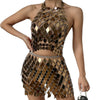 IngeSight.Z Acrylic Plastics Sequins Body Chain Skirt Sets for Women Sexy Halter Cage Chest Bra Chain Belly Chain Party Suits