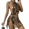 IngeSight.Z Acrylic Plastics Sequins Body Chain Skirt Sets for Women Sexy Halter Cage Chest Bra Chain Belly Chain Party Suits