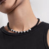 IngeSight.Z Acrylic Square Letter Black Stone Beads Choker Necklace for Women Men Simple Handmade Chain Jewelry Gift