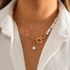 IngeSight.Z Baroque Imitation Pearl Asymmetrical Chain Choker Necklaces Women Gold Color Pendant Necklaces Neck Wedding Jewelry