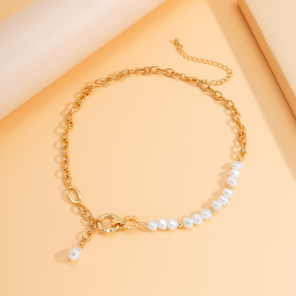 IngeSight.Z Baroque Imitation Pearl Asymmetrical Chain Choker Necklaces Women Gold Color Pendant Necklaces Neck Wedding Jewelry