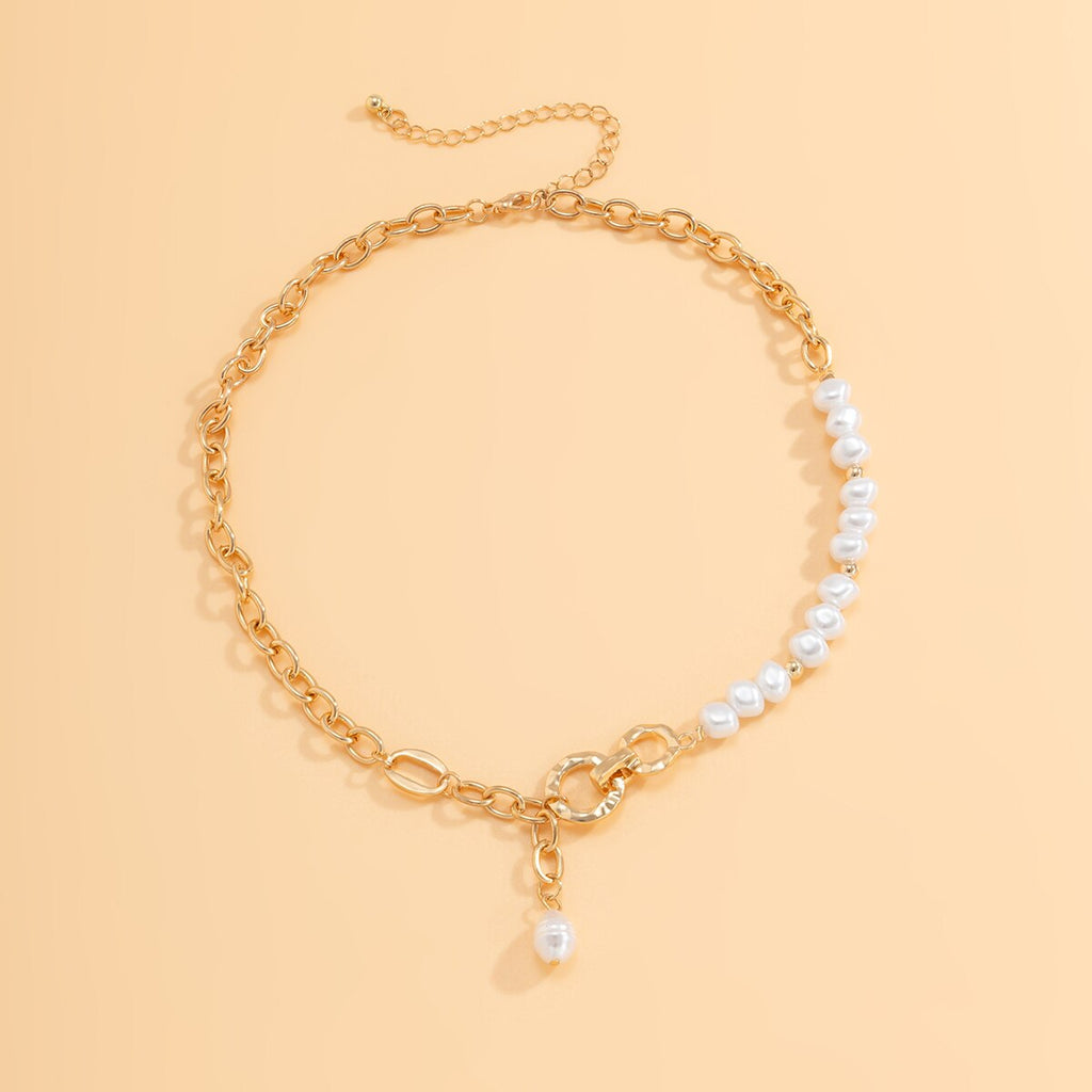 IngeSight.Z Baroque Imitation Pearl Asymmetrical Chain Choker Necklaces Women Gold Color Pendant Necklaces Neck Wedding Jewelry