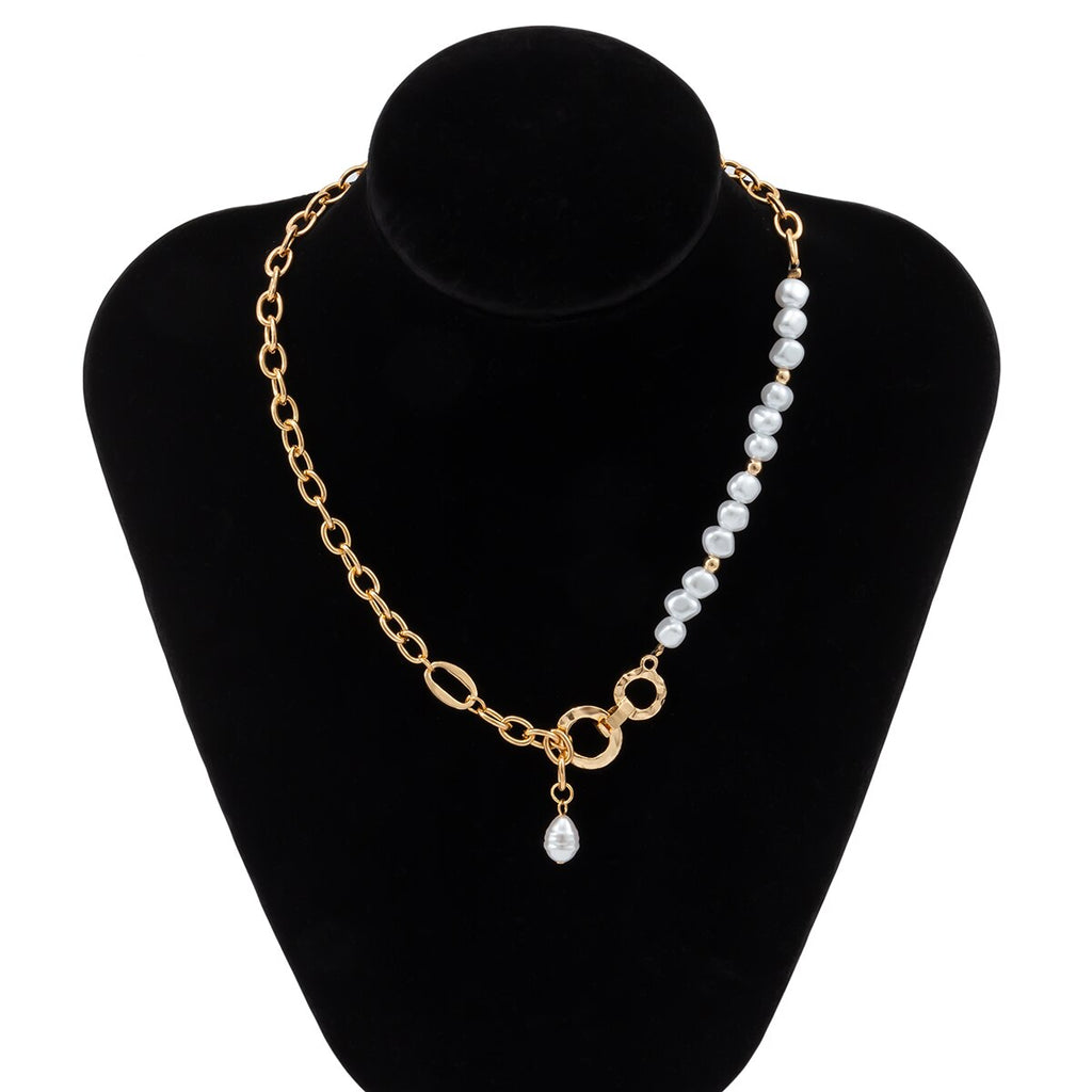 IngeSight.Z Baroque Imitation Pearl Asymmetrical Chain Choker Necklaces Women Gold Color Pendant Necklaces Neck Wedding Jewelry